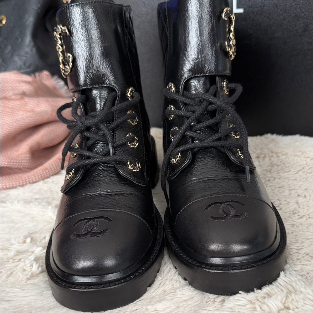 CHANEL Black Combat & Moto Boots - Picture 4 of 5